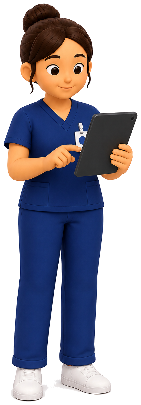 Caregiver reviewing career resources on a tablet